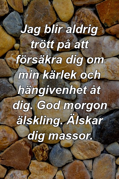 Jag blir aldrig trött på att försäkra dig om min kärlek och hängivenhet åt dig. God morgon älskling. Älskar dig massor.