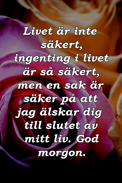 Livet är inte säkert, ingenting i livet är så säkert, men en sak är säker på att jag älskar dig till slutet av mitt liv. God morgon.