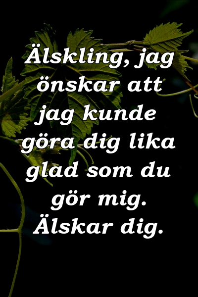 Älskling, jag önskar att jag kunde göra dig lika glad som du gör mig. Älskar dig.