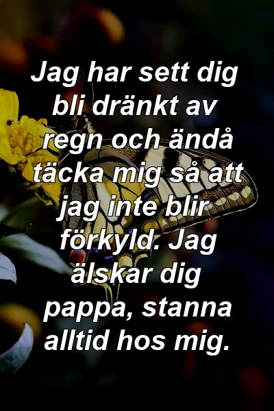 Jag har sett dig bli dränkt av regn och ändå täcka mig så att jag inte blir förkyld. Jag älskar dig pappa, stanna alltid hos mig.