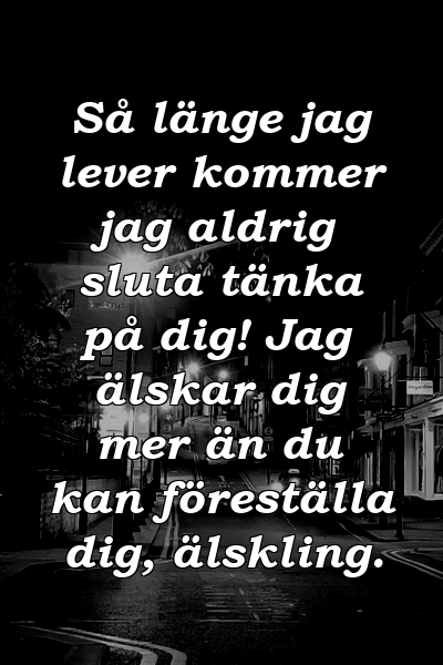 Så länge jag lever kommer jag aldrig sluta tänka på dig! Jag älskar dig mer än du kan föreställa dig, älskling.