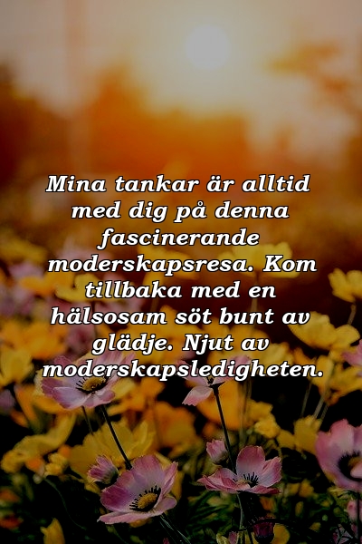 Mina tankar är alltid med dig på denna fascinerande moderskapsresa. Kom tillbaka med en hälsosam söt bunt av glädje. Njut av moderskapsledigheten.