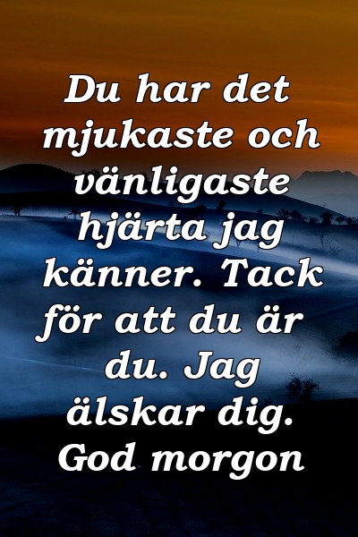 Du har det mjukaste och vänligaste hjärta jag känner. Tack för att du är du. Jag älskar dig. God morgon