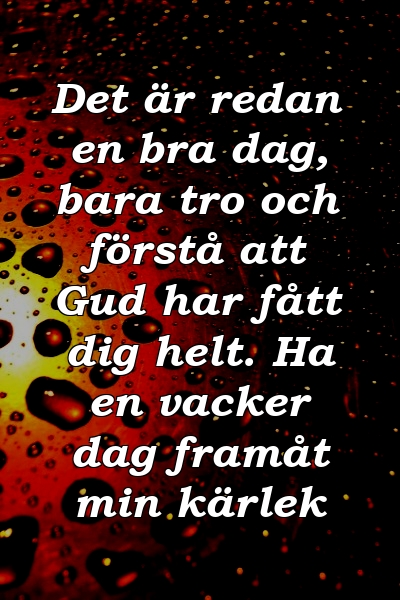 Det är redan en bra dag, bara tro och förstå att Gud har fått dig helt. Ha en vacker dag framåt min kärlek