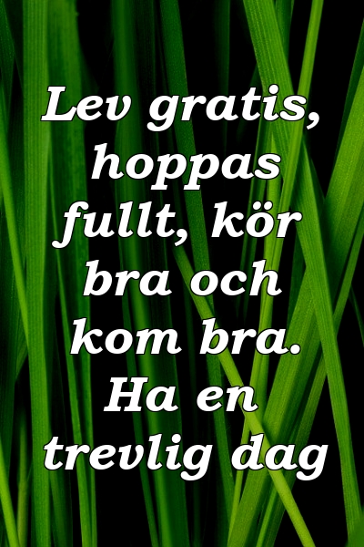 Lev gratis, hoppas fullt, kör bra och kom bra. Ha en trevlig dag