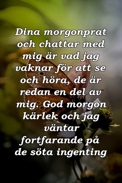 Dina morgonprat och chattar med mig är vad jag vaknar för att se och höra, de är redan en del av mig. God morgon kärlek och jag väntar fortfarande på de söta ingenting