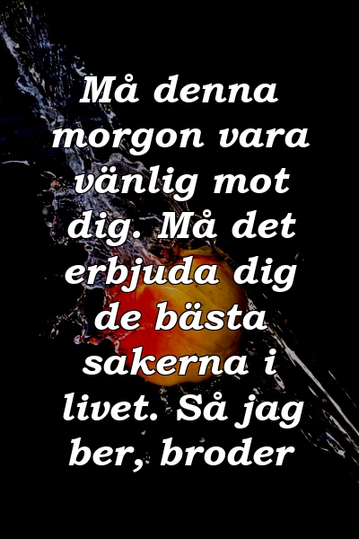 Må denna morgon vara vänlig mot dig. Må det erbjuda dig de bästa sakerna i livet. Så jag ber, broder