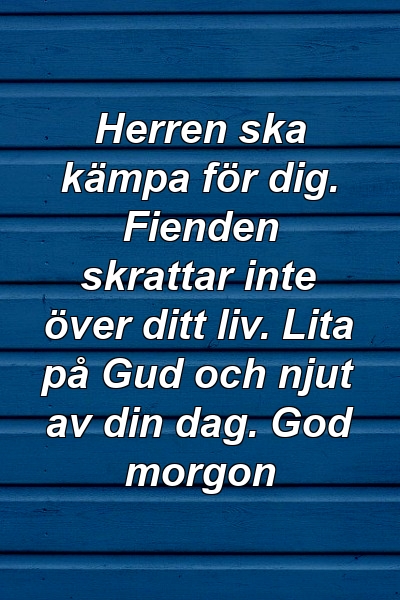 Herren ska kämpa för dig. Fienden skrattar inte över ditt liv. Lita på Gud och njut av din dag. God morgon