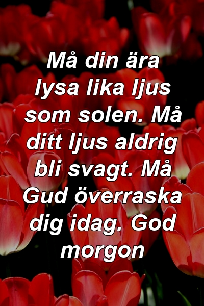 Må din ära lysa lika ljus som solen. Må ditt ljus aldrig bli svagt. Må Gud överraska dig idag. God morgon