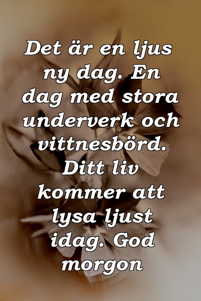 Det är en ljus ny dag. En dag med stora underverk och vittnesbörd. Ditt liv kommer att lysa ljust idag. God morgon