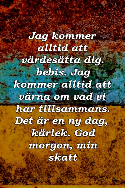 Jag kommer alltid att värdesätta dig. bebis. Jag kommer alltid att värna om vad vi har tillsammans. Det är en ny dag, kärlek. God morgon, min skatt