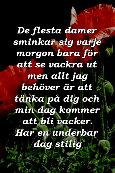 De flesta damer sminkar sig varje morgon bara för att se vackra ut men allt jag behöver är att tänka på dig och min dag kommer att bli vacker. Har en underbar dag stilig