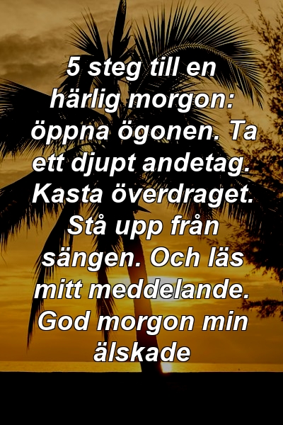 5 steg till en härlig morgon: öppna ögonen. Ta ett djupt andetag. Kasta överdraget. Stå upp från sängen. Och läs mitt meddelande. God morgon min älskade