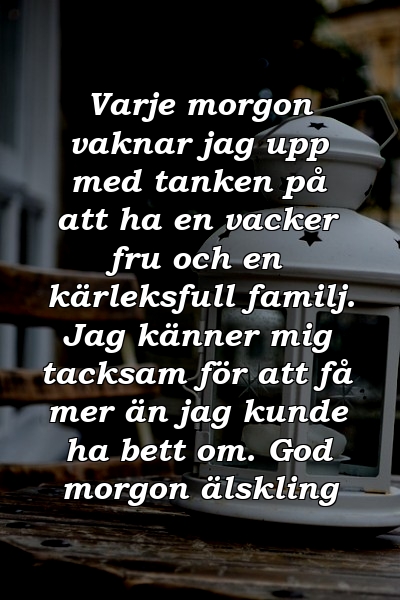 Varje morgon vaknar jag upp med tanken på att ha en vacker fru och en kärleksfull familj. Jag känner mig tacksam för att få mer än jag kunde ha bett om. God morgon älskling