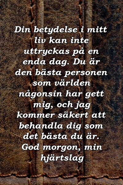 Din betydelse i mitt liv kan inte uttryckas på en enda dag. Du är den bästa personen som världen någonsin har gett mig, och jag kommer säkert att behandla dig som det bästa du är. God morgon, min hjärtslag