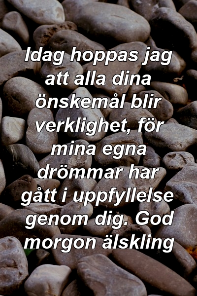 Idag hoppas jag att alla dina önskemål blir verklighet, för mina egna drömmar har gått i uppfyllelse genom dig. God morgon älskling