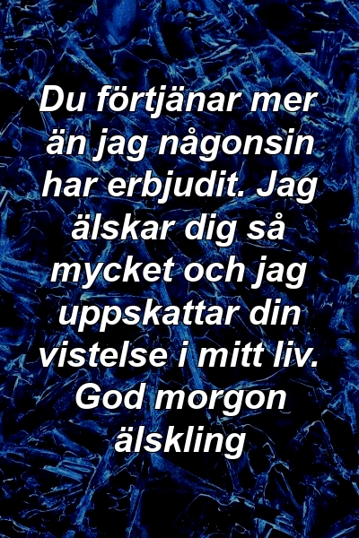 Du förtjänar mer än jag någonsin har erbjudit. Jag älskar dig så mycket och jag uppskattar din vistelse i mitt liv. God morgon älskling