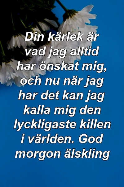 Din kärlek är vad jag alltid har önskat mig, och nu när jag har det kan jag kalla mig den lyckligaste killen i världen. God morgon älskling