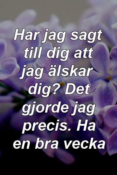 Har jag sagt till dig att jag älskar dig? Det gjorde jag precis. Ha en bra vecka