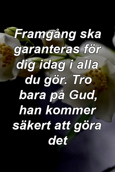 Framgång ska garanteras för dig idag i alla du gör. Tro bara på Gud, han kommer säkert att göra det