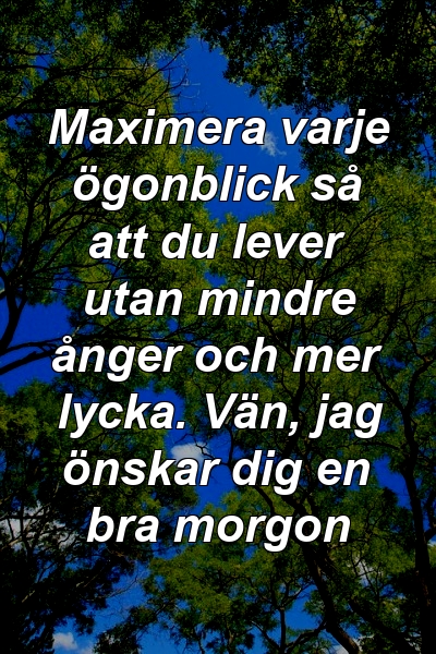 Maximera varje ögonblick så att du lever utan mindre ånger och mer lycka. Vän, jag önskar dig en bra morgon