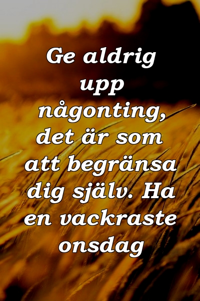 Ge aldrig upp någonting, det är som att begränsa dig själv. Ha en vackraste onsdag