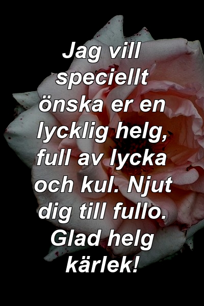 Jag vill speciellt önska er en lycklig helg, full av lycka och kul. Njut dig till fullo. Glad helg kärlek!