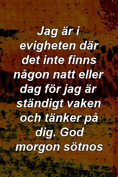 Jag är i evigheten där det inte finns någon natt eller dag för jag är ständigt vaken och tänker på dig. God morgon sötnos