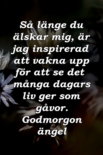 Så länge du älskar mig, är jag inspirerad att vakna upp för att se det många dagars liv ger som gåvor. Godmorgon ängel