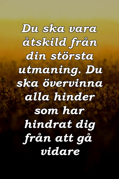 Du ska vara åtskild från din största utmaning. Du ska övervinna alla hinder som har hindrat dig från att gå vidare