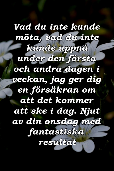 Vad du inte kunde möta, vad du inte kunde uppnå under den första och andra dagen i veckan, jag ger dig en försäkran om att det kommer att ske i dag. Njut av din onsdag med fantastiska resultat