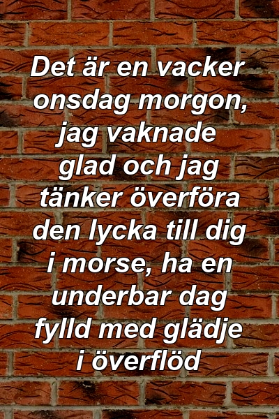 Det är en vacker onsdag morgon, jag vaknade glad och jag tänker överföra den lycka till dig i morse, ha en underbar dag fylld med glädje i överflöd