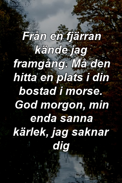 Från en fjärran kände jag framgång. Må den hitta en plats i din bostad i morse. God morgon, min enda sanna kärlek, jag saknar dig