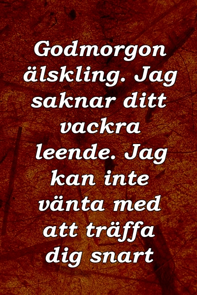 Godmorgon älskling. Jag saknar ditt vackra leende. Jag kan inte vänta med att träffa dig snart