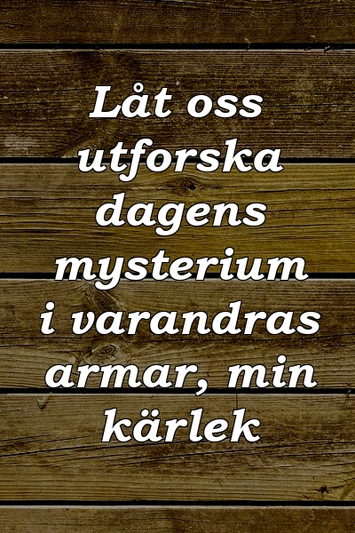 Låt oss utforska dagens mysterium i varandras armar, min kärlek