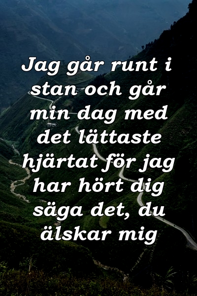 Jag går runt i stan och går min dag med det lättaste hjärtat för jag har hört dig säga det, du älskar mig