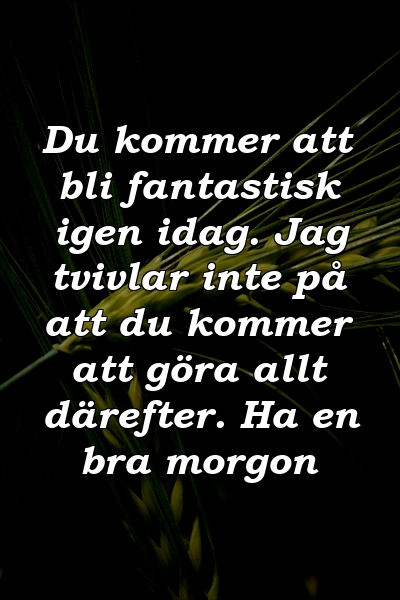 Du kommer att bli fantastisk igen idag. Jag tvivlar inte på att du kommer att göra allt därefter. Ha en bra morgon