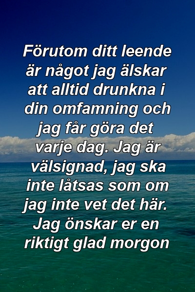 Förutom ditt leende är något jag älskar att alltid drunkna i din omfamning och jag får göra det varje dag. Jag är välsignad, jag ska inte låtsas som om jag inte vet det här. Jag önskar er en riktigt glad morgon