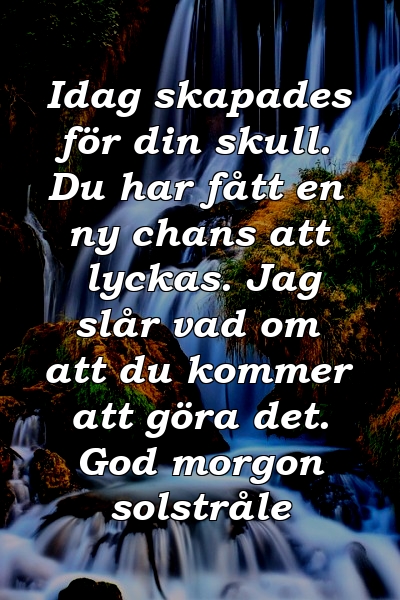 Idag skapades för din skull. Du har fått en ny chans att lyckas. Jag slår vad om att du kommer att göra det. God morgon solstråle