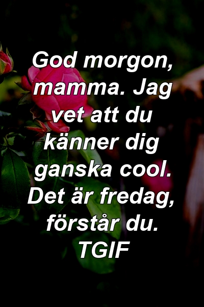 God morgon, mamma. Jag vet att du känner dig ganska cool. Det är fredag, förstår du. TGIF