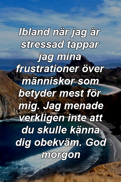 Ibland när jag är stressad tappar jag mina frustrationer över människor som betyder mest för mig. Jag menade verkligen inte att du skulle känna dig obekväm. God morgon