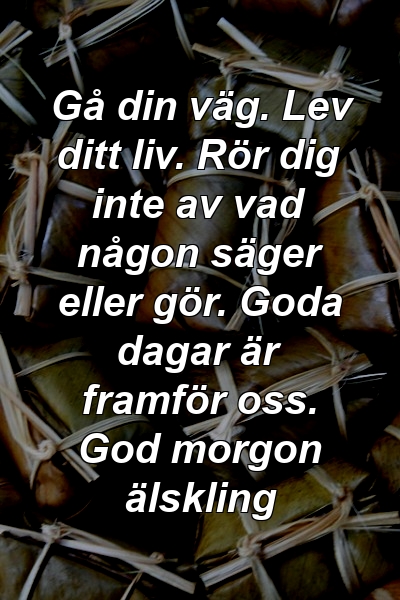 Gå din väg. Lev ditt liv. Rör dig inte av vad någon säger eller gör. Goda dagar är framför oss. God morgon älskling