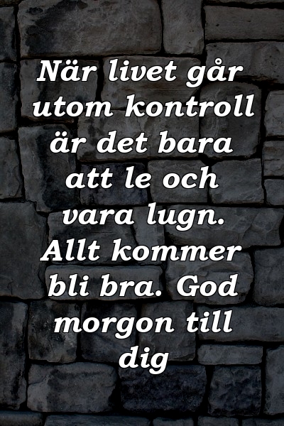 När livet går utom kontroll är det bara att le och vara lugn. Allt kommer bli bra. God morgon till dig