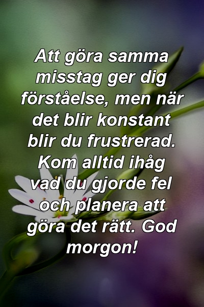 Att göra samma misstag ger dig förståelse, men när det blir konstant blir du frustrerad. Kom alltid ihåg vad du gjorde fel och planera att göra det rätt. God morgon!