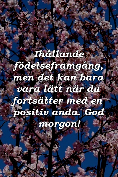 Ihållande födelseframgång, men det kan bara vara lätt när du fortsätter med en positiv anda. God morgon!