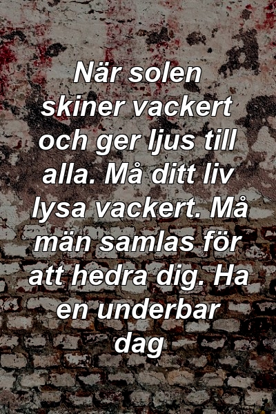 När solen skiner vackert och ger ljus till alla. Må ditt liv lysa vackert. Må män samlas för att hedra dig. Ha en underbar dag