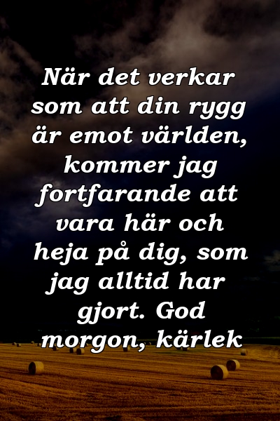 När det verkar som att din rygg är emot världen, kommer jag fortfarande att vara här och heja på dig, som jag alltid har gjort. God morgon, kärlek