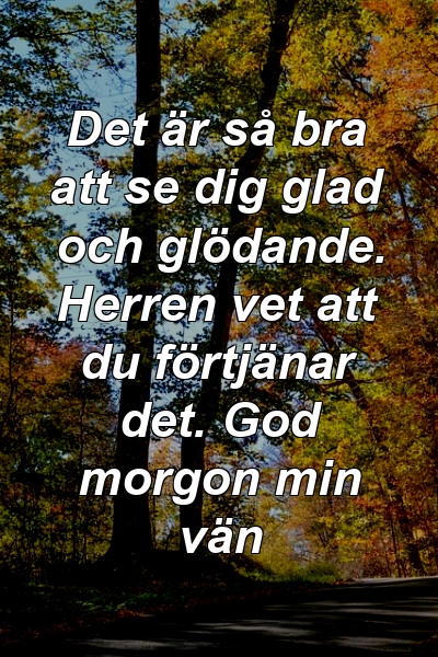 Det är så bra att se dig glad och glödande. Herren vet att du förtjänar det. God morgon min vän