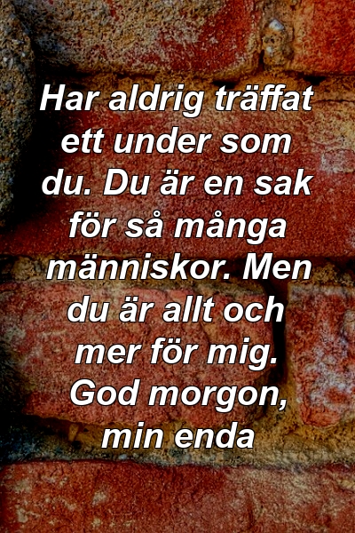 Har aldrig träffat ett under som du. Du är en sak för så många människor. Men du är allt och mer för mig. God morgon, min enda