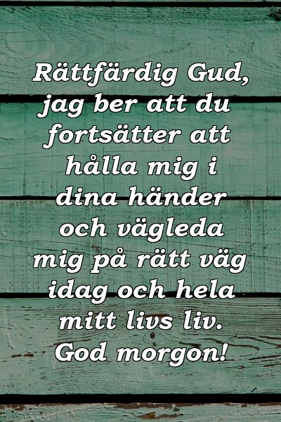 Rättfärdig Gud, jag ber att du fortsätter att hålla mig i dina händer och vägleda mig på rätt väg idag och hela mitt livs liv. God morgon!